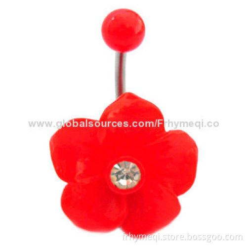Acrylic Floral Design Navel Belly Ring, Customized Colors Welcomed